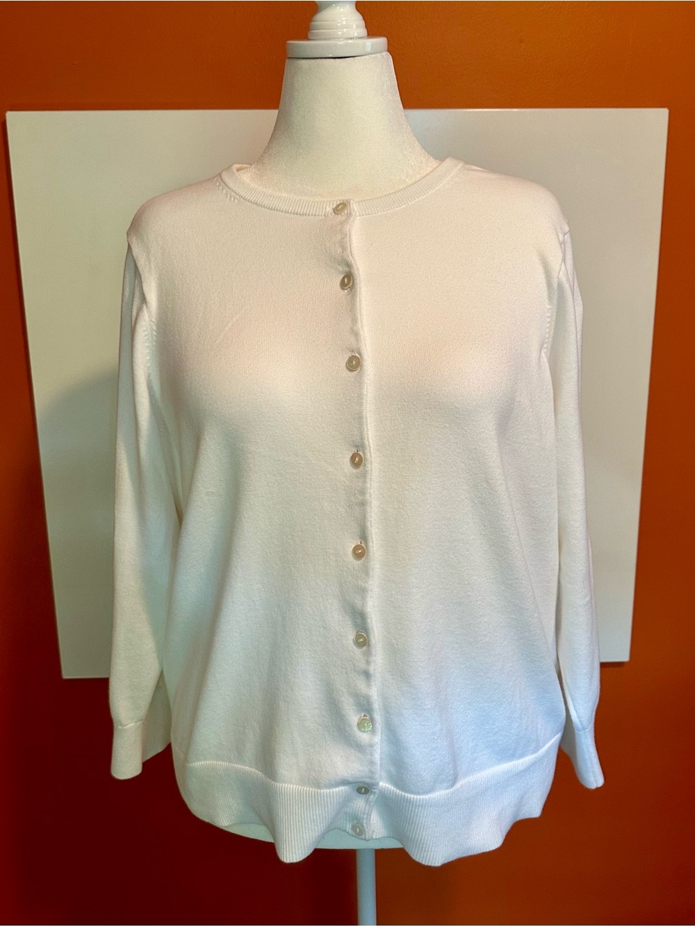 Lands' End White Classic Button-Front Cardigan Sweater Size 2X (20W-22W)
